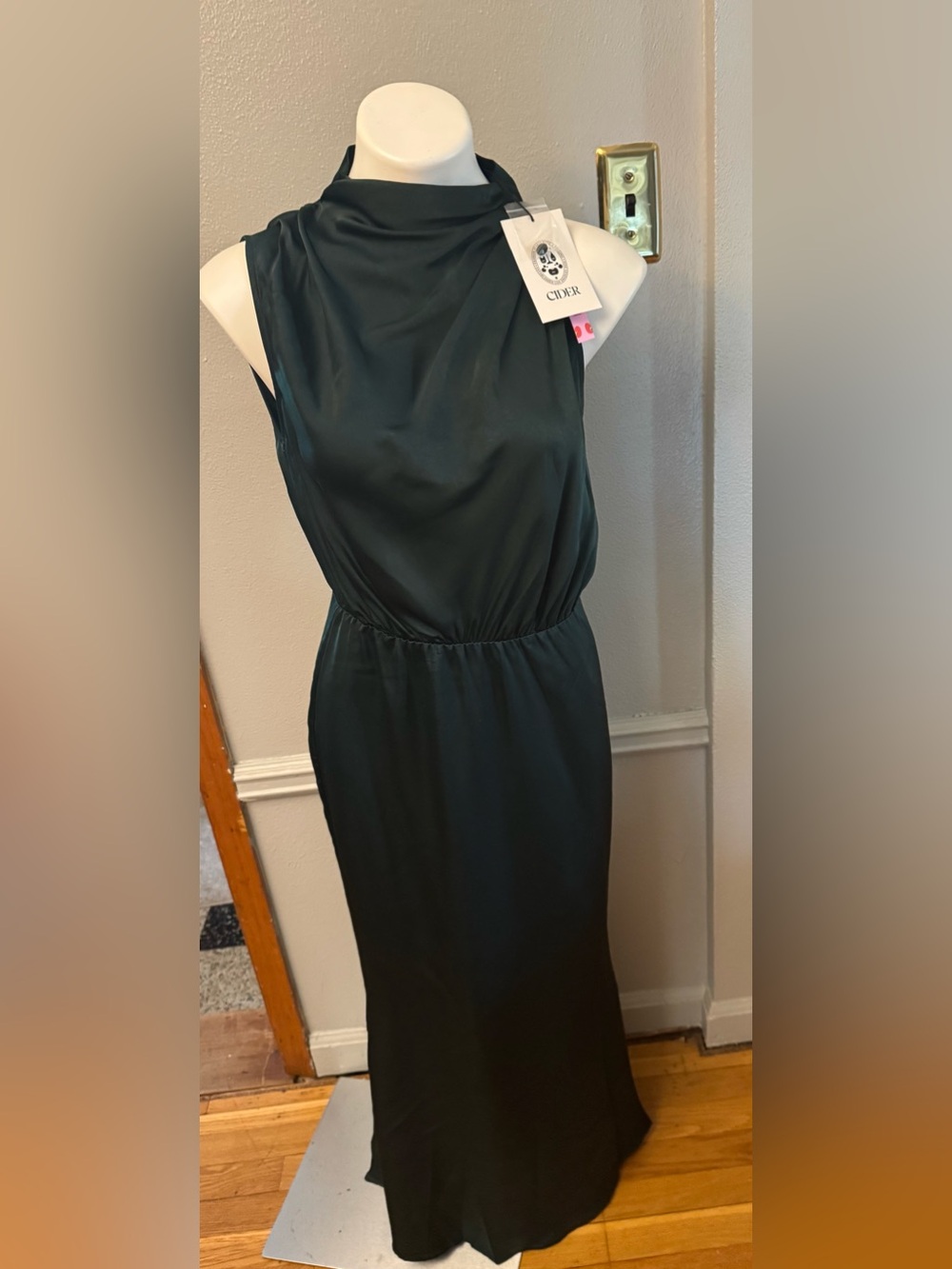 Cider Dark Green Sleeveless Draped Maxi Dress